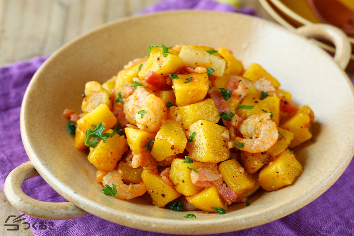 シーフードミックスのケチャップ炒め献立