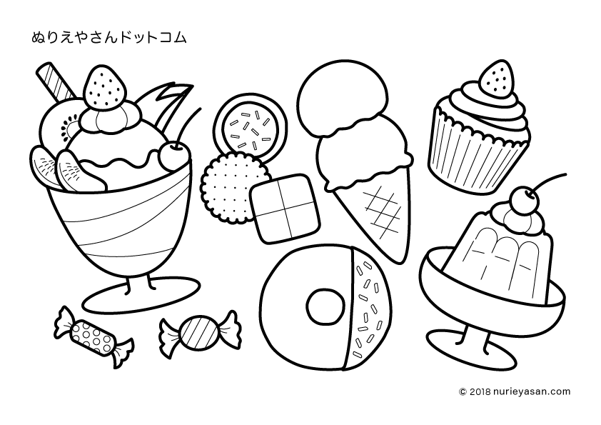 フルーツやスイーツパフェのぬりえ無料イラスト素材素材ラボ