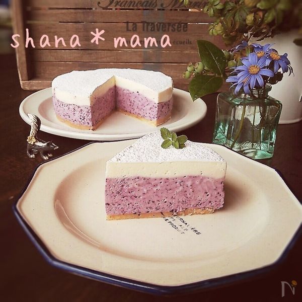 バタフライピーで作る。夜空のレアチーズケーキ