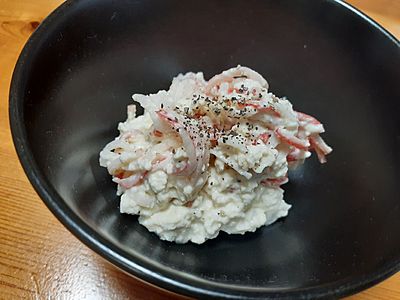 ふわトロ♪かにかまと塩昆布の豆腐落とし焼き