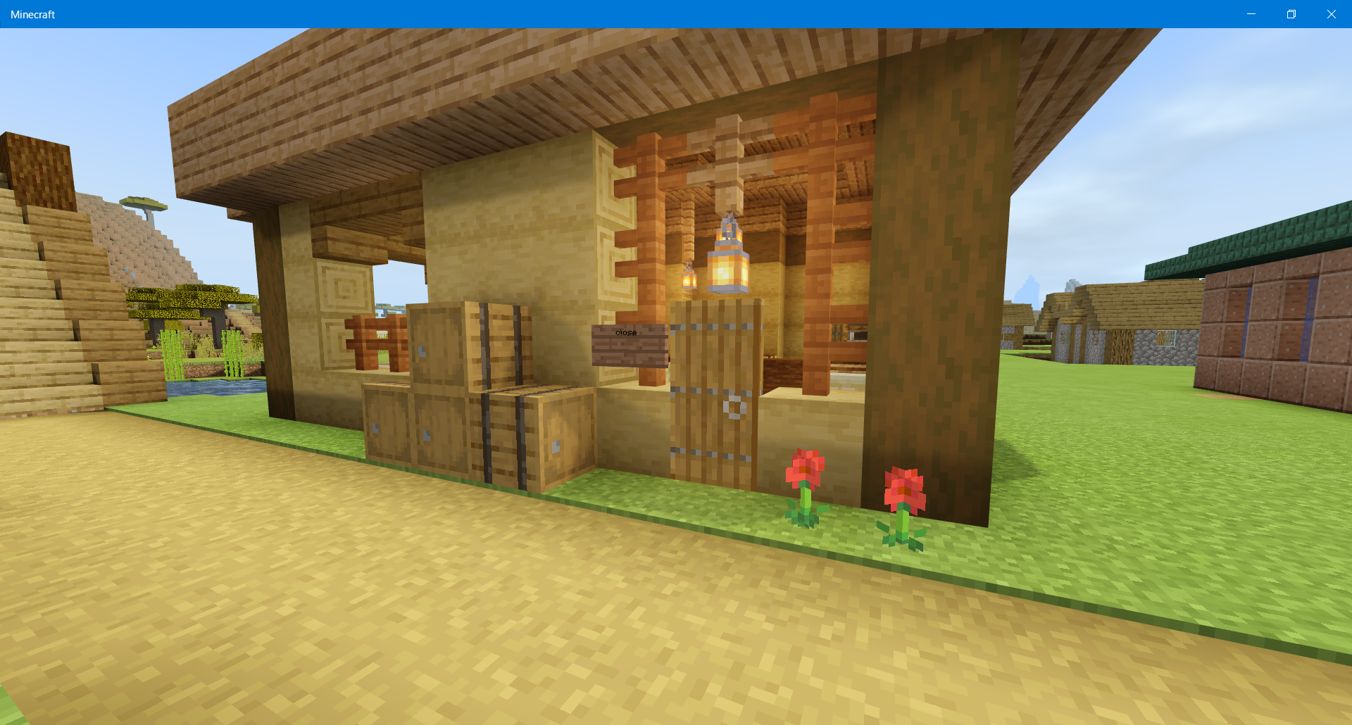 Cafe in colorful town カフェに旗で看板をつけたらそれらしく 店内では店員さんが働いてます Texture: VanillaVersion : JAVA 1.18.1 Shader : BSL v8.1minecraftminecraftbuildsマイクラマインクラフトマイクラ建築minecrafthouseminecraftcity