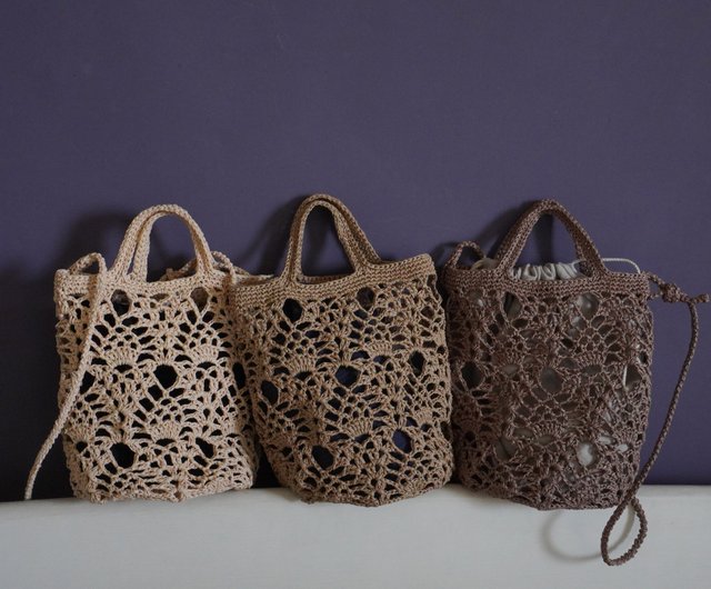 パイナップル編みのマルシェバッグ 春コーデ 肩掛け グレー てあみ ナチュラル ネットバッグ その他バッグ Kococolour 通販17171707Creema クリーマ