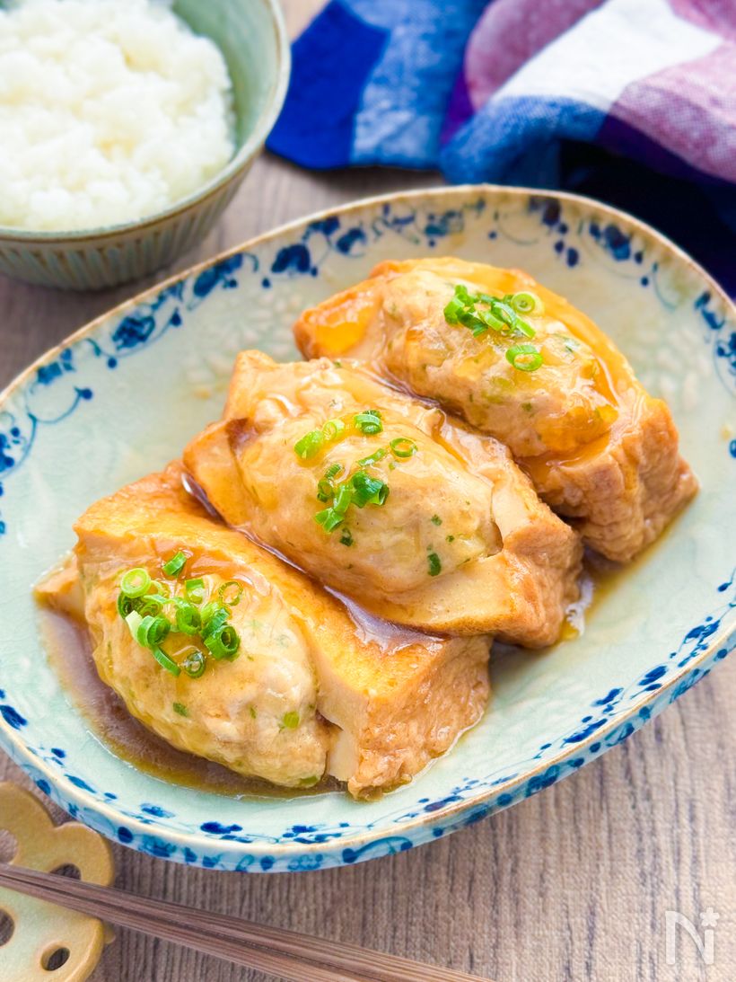 厚揚げと鶏ひき肉の肉詰め煮