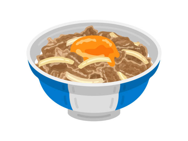 水彩お食事シリーズ 牛丼：イラスト無料