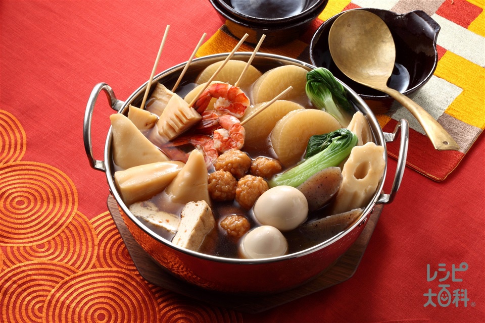 献立 おでん風煮物、ポテトサラダ、白菜のお漬物、人参の胡麻和え、舞茸ごはん、豆腐のお味噌汁 : kajuの□今日のお料理・簡単レシピ□