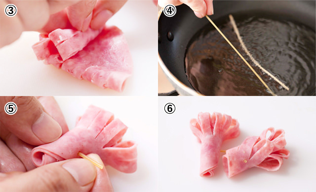 ロースハムで作るバラの花