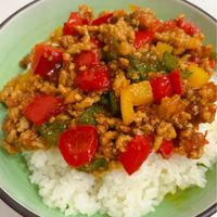 豚ひき肉のパプリカピーマン丼