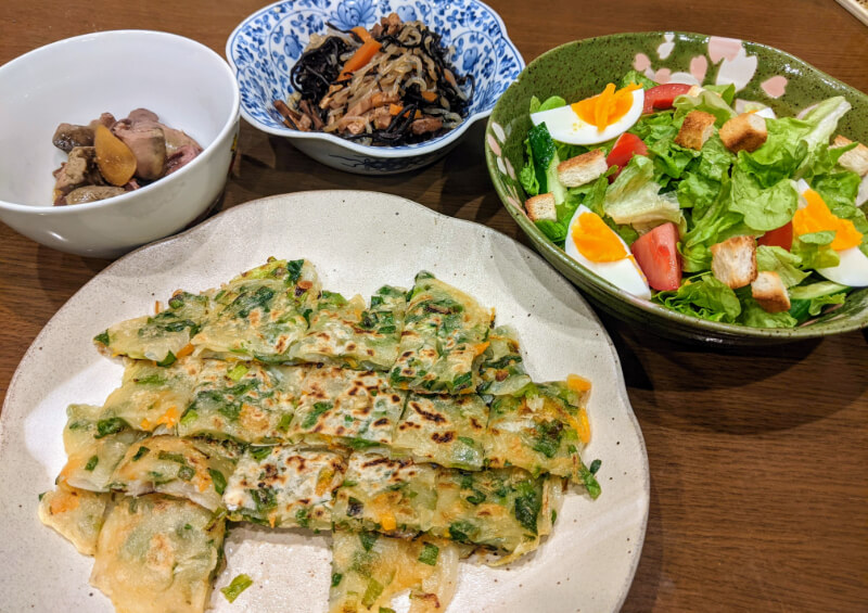 小松菜とチーズのチヂミ