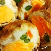 油揚げの卵とネギの巾着煮