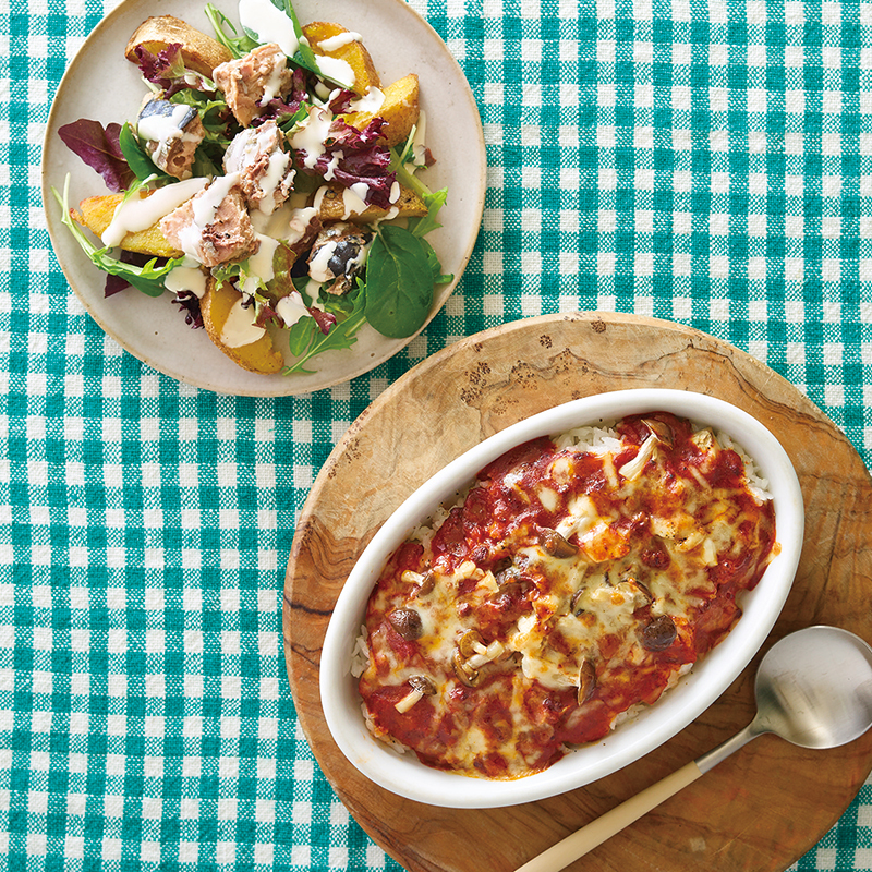 牛乳・ミートソーススパゲティ・こんにゃくサラダ・マーブルケーキ : 今日のきゅうしょくな～んだ