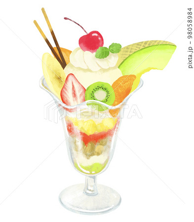 パフェの日 色鉛筆のパフェをどうぞ」sakuraba🎂東京ﾊﾝﾄﾞﾒｲﾄﾞﾏﾙｼｪ4 8＊K-23🍰ハンズ札幌＊3 22〜4 9のイラスト