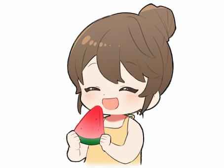 スイカを食べる歯のキャラクター 歯科素材.com 歯医者さん向け無料イラスト