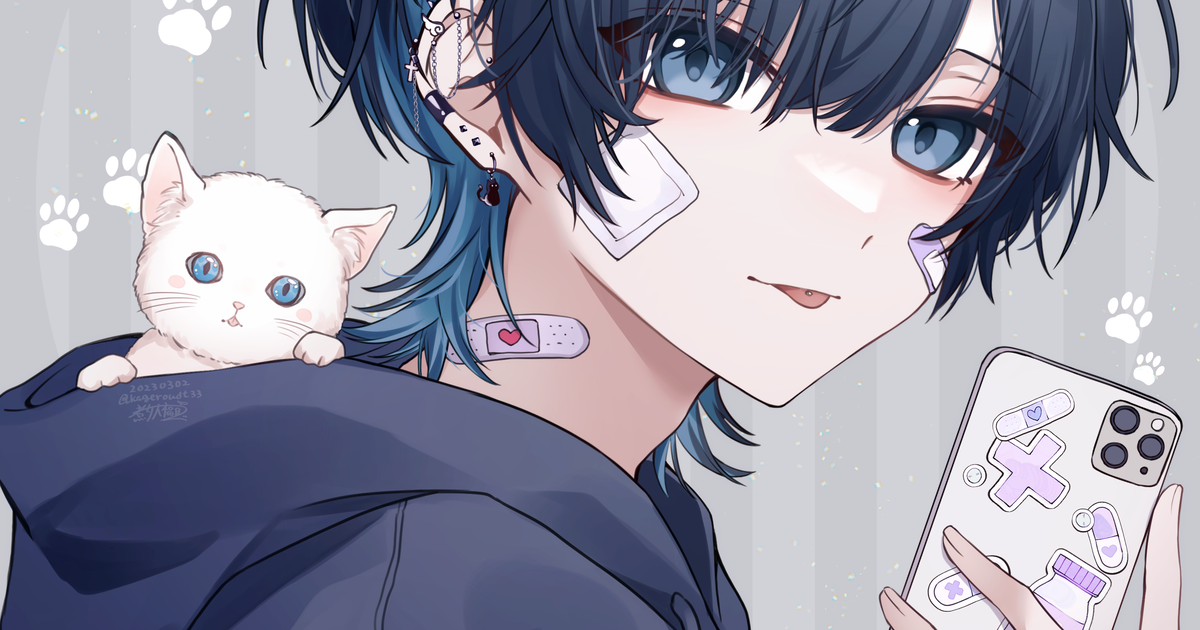 立ち絵 フードを被った黒髪ギザッ歯の男 表情8種SKIMA スキマ