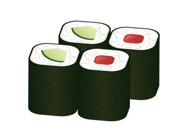 巻き寿司のセット。かっぱ巻きは、魚、野菜、海苔ロールします。のイラスト素材・ベクター Image 88057015