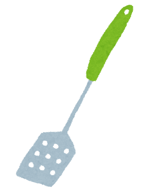 フリーイラストエプロン姿でフライ返しとフライパンを持つ女性パブリックドメインQ：著作権フリー画像素材集