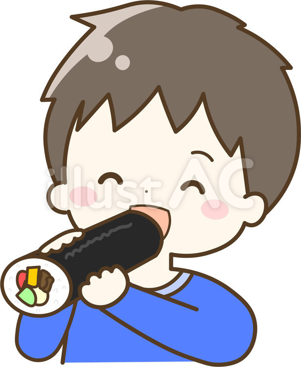 恵方巻きを食べる子どもたちのイラスト 白黒・カラー保育園・幼稚園のおたよりフリー素材「いらすとびより」