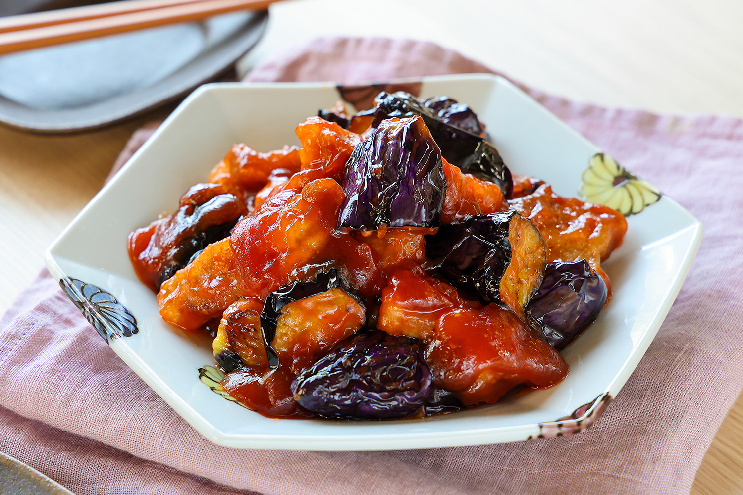 丸ナスとアスパラの揚げない酢豚