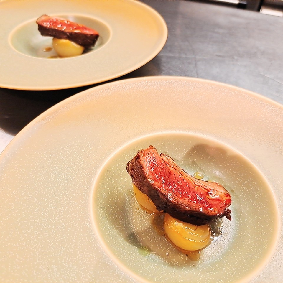 鴨胸肉のローストピーナッツ さとのか ソース