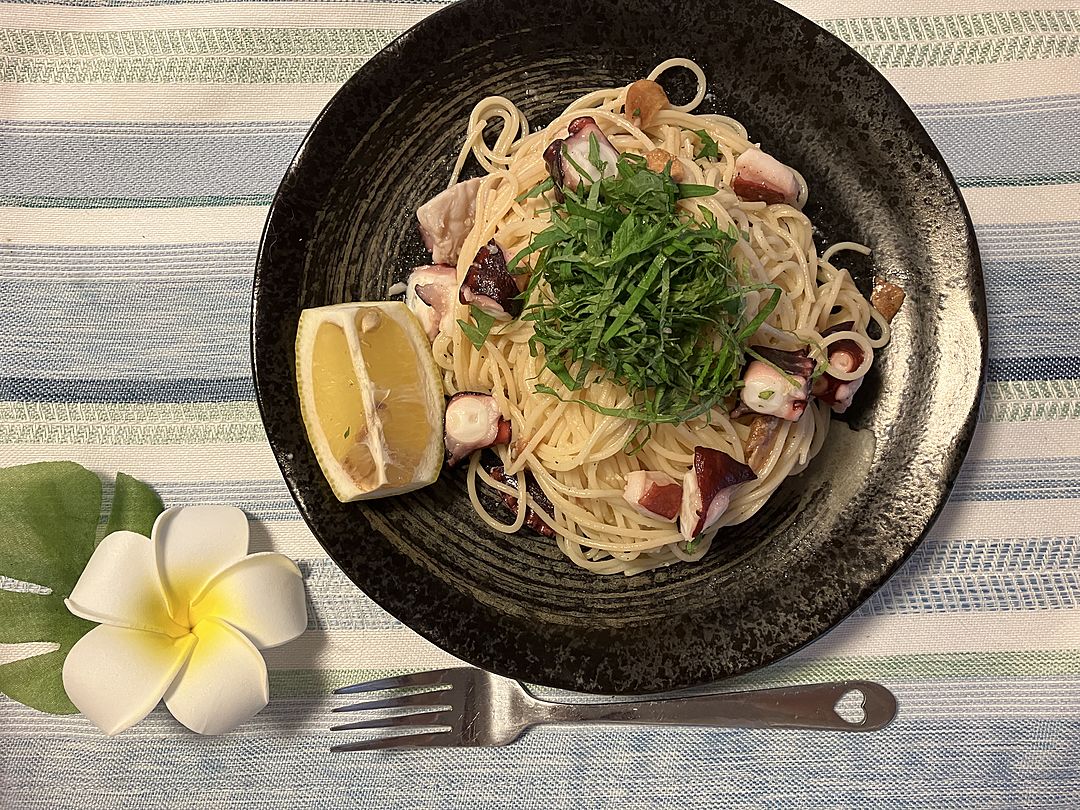 たこと大葉のペペロンチーノ レシピ＊たこの旨味に大葉の爽やかさパスタ日和