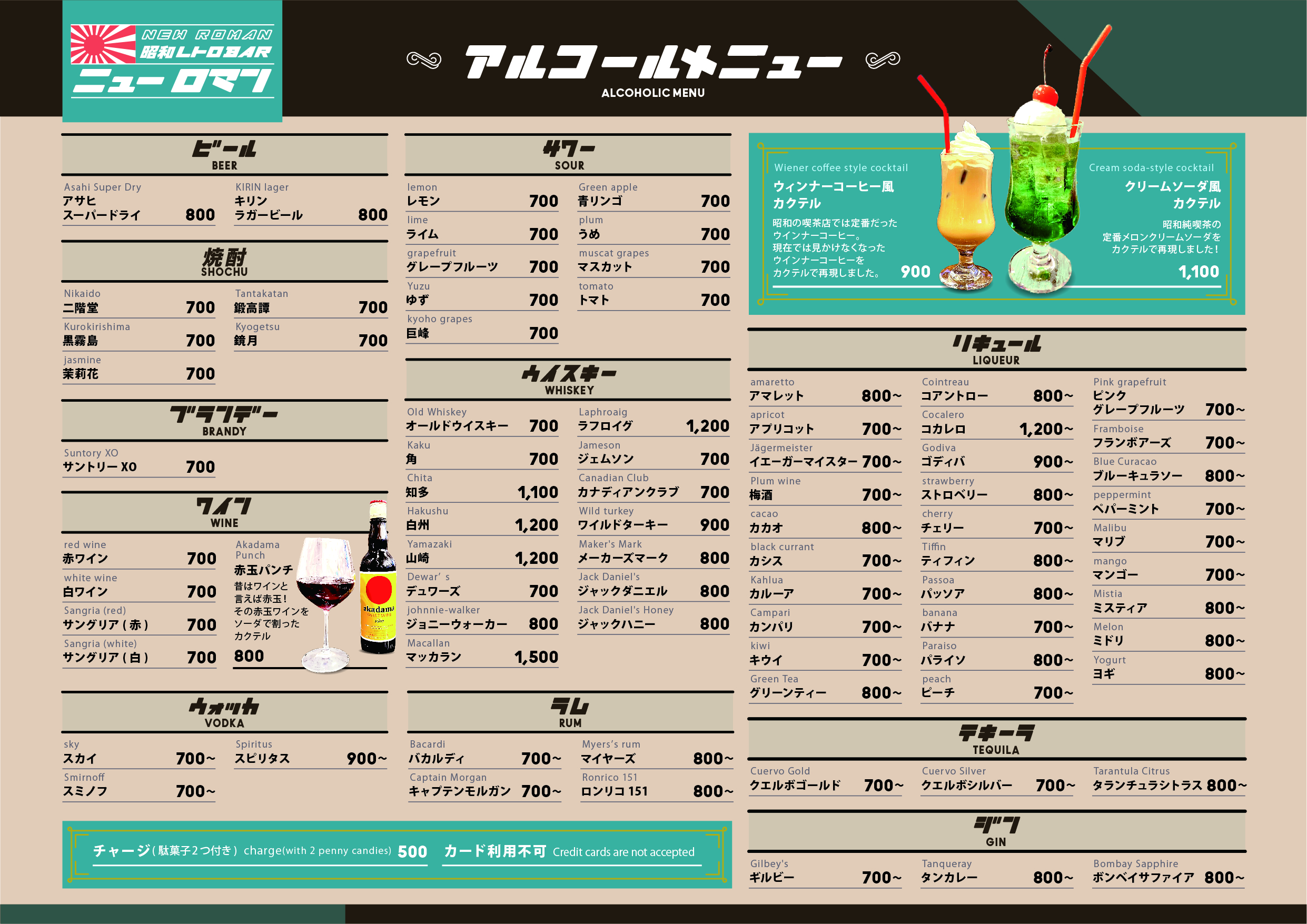 昭和レトロ 喫茶 メニュー表