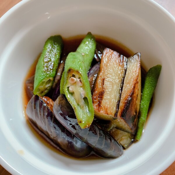 めんつゆ使用 ナスとおくらの焼きびたし