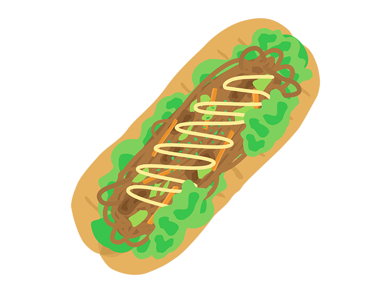 焼きそばパン パン 惣菜パン 調理パン：イラスト無料