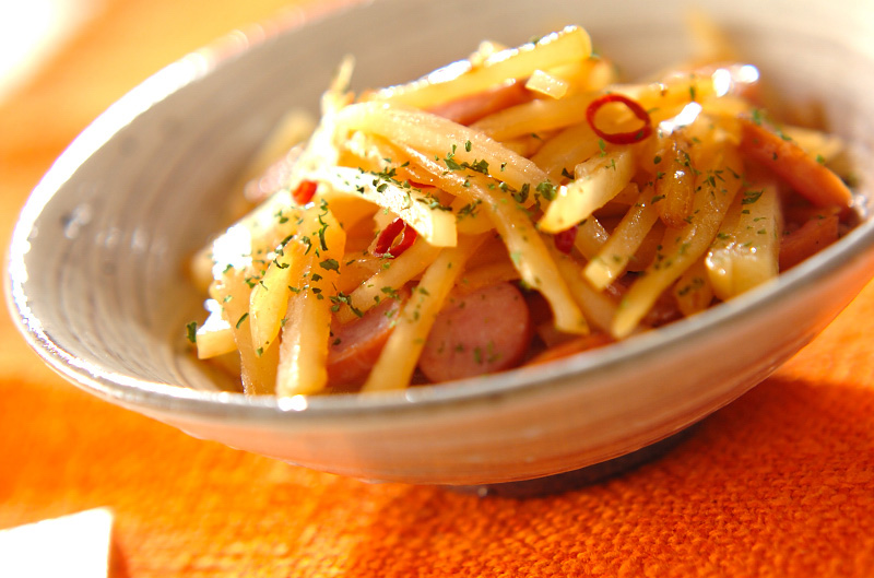 じゃがいも玉ねぎのバタ照り炒め