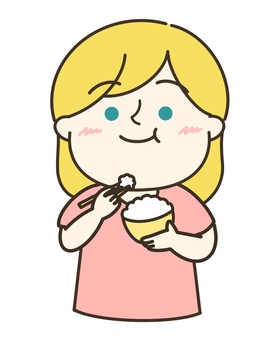 美味しそうにご飯を食べる男の子のイラスト