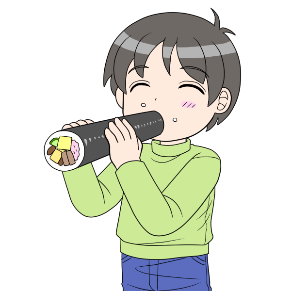 正面を向いて、恵方巻きを食べる男の子のイラスト素材71509268- PIXTA