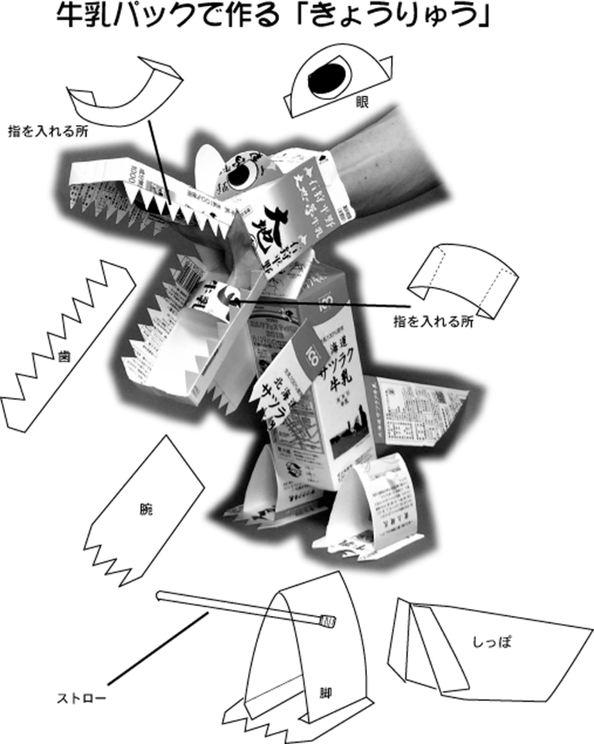 牛乳パックで作る おさんぽバッグ＊こぐまデザイン＊ アキタヒロミ