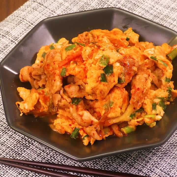 味付け簡単レシピ にら卵豚キムチの作り方