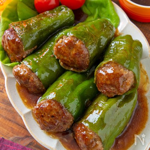 大豆のお肉でヘルシー ピーマン肉詰め