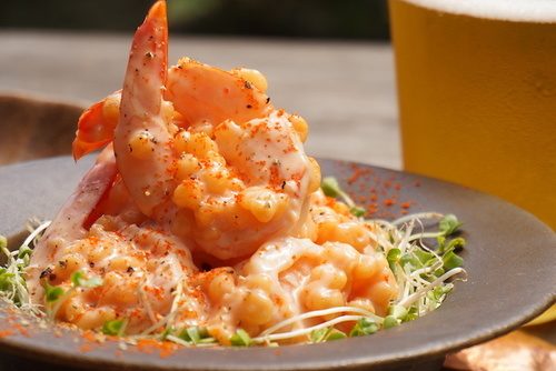 むき海老とゆで卵の旨ネギマヨ和え