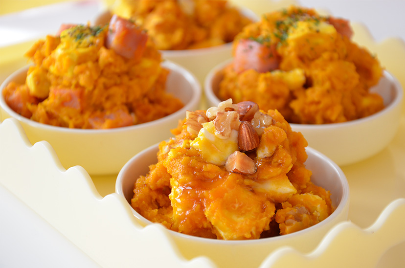 かぼちゃとサラダ豆とクリームチーズのサラダ