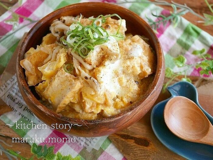 雑穀ごはんで♪厚揚げとひき肉と野菜のあんかけ丼