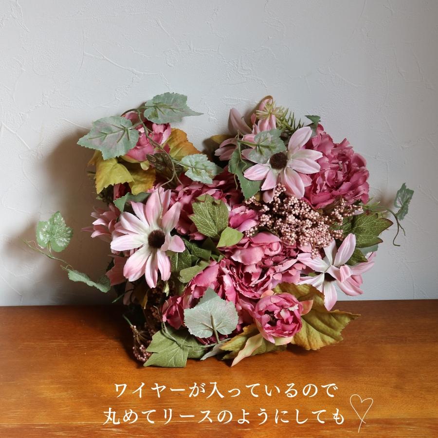 造花 インテリア 高級 玄関 大きい バラ 葉っぱ おしゃれ スワッグ フェイク 壁掛け ピンク