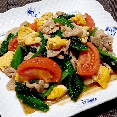 豚バラ肉とほうれん草のトマト炒め