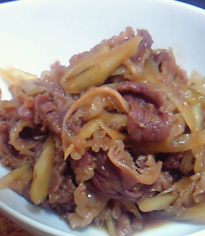 ☆牛肉、玉ねぎ、ごぼう、糸こんのすき焼き味煮☆☆kao′s blog@4kids LOVE ☆