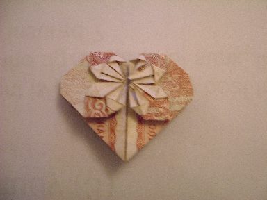 Bill origami お札で、可愛いハートの折り方heart