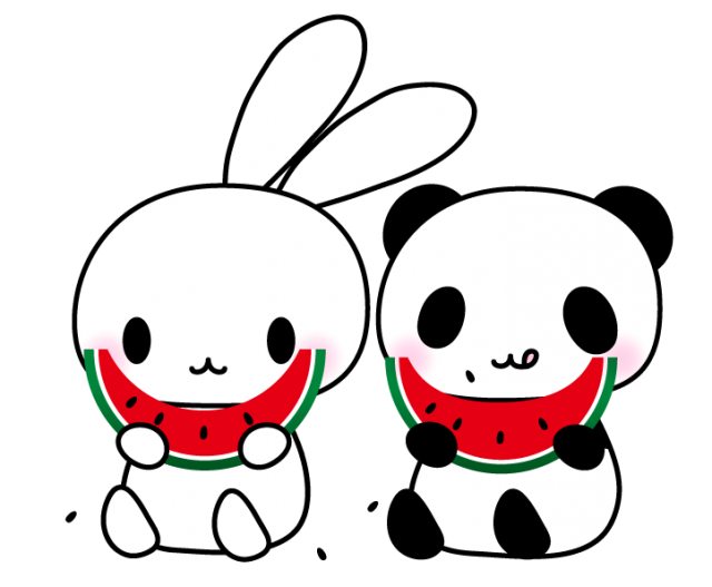 パンダとスイカのイラスト：イラスト無料