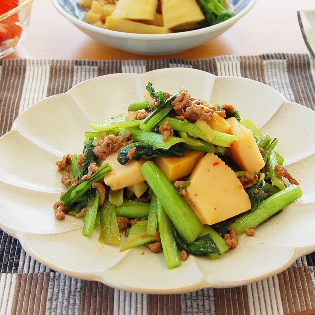 筍と厚揚げとひき肉炒め