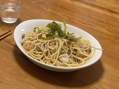 簡単！ヤマキの白だしを使った和風シーフードパスタの作り方・レシピててのズボラ料理