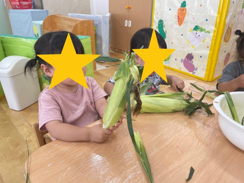 食育活動 トウモロコシの皮むき🌽社会福祉法人 徳栄会