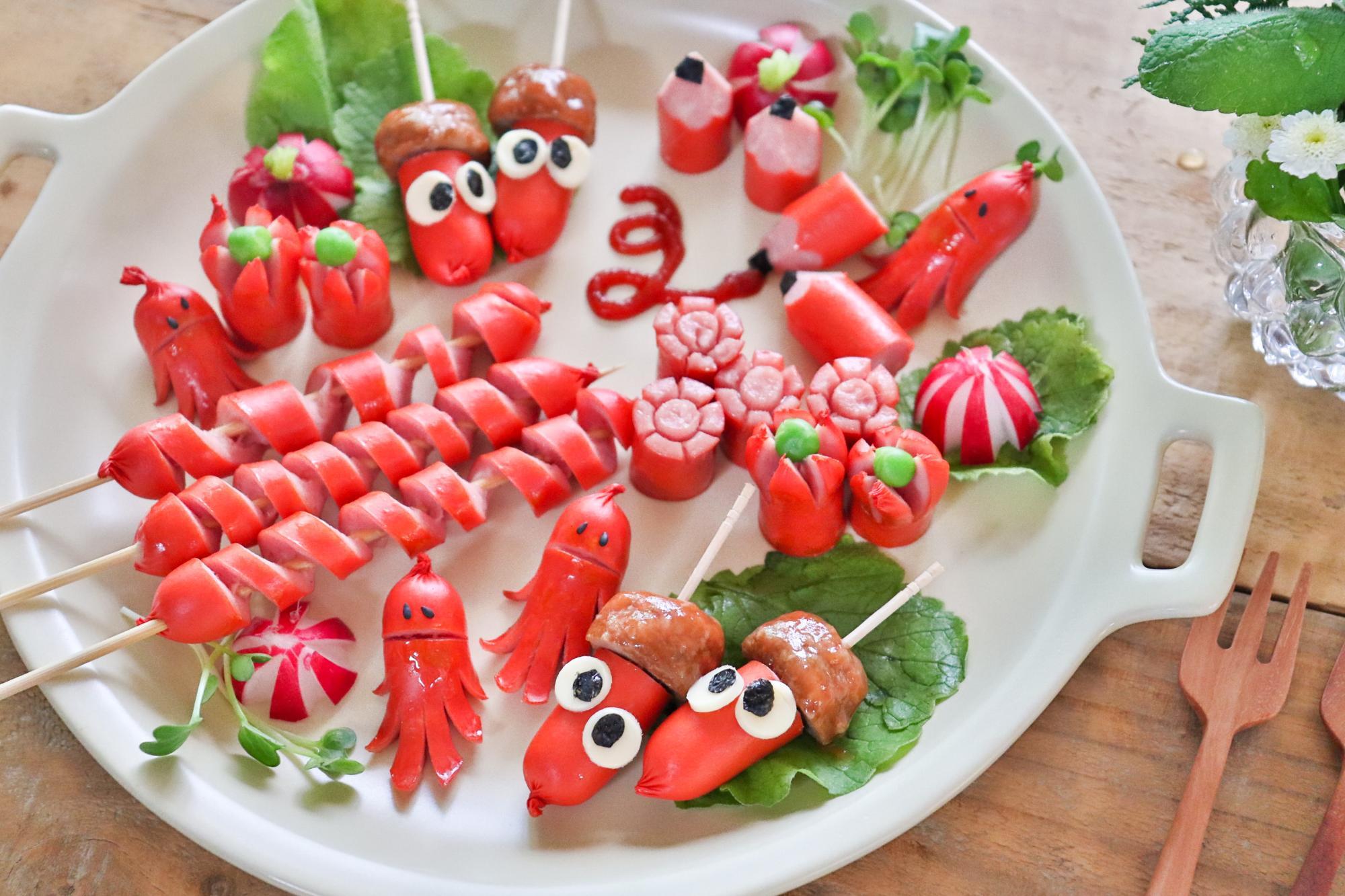 お花見に ウインナーでお花の飾り切り