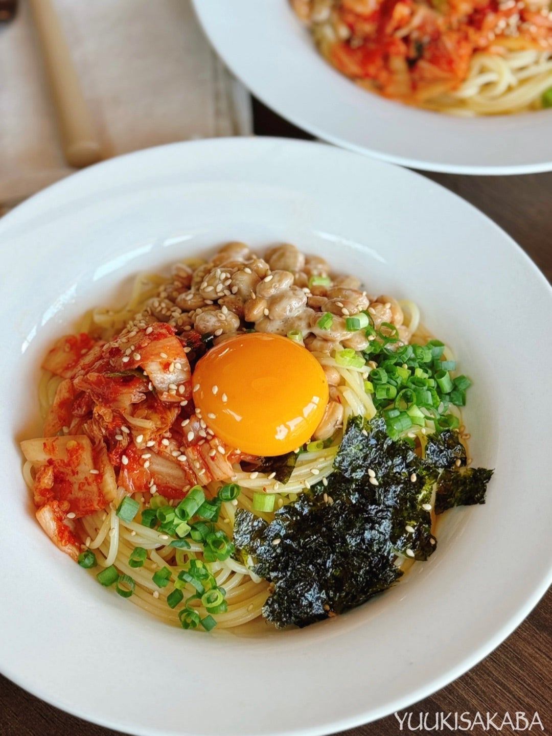 混ぜて簡単！ ツナとキムチの納豆パスタ