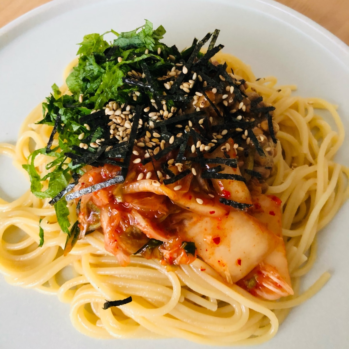 納豆キムチパスタ レンジで完結！火を使わない時短パスタ♪キムチと納豆の相性抜群macaroni マカロニ