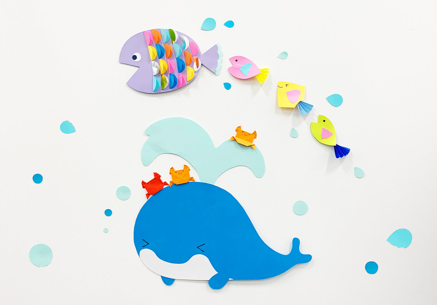 保育園 7月製作・魚アイデア折り紙・ビニール袋・丸シール・クレヨンでかわいい魚を作ろう保育士のお仕事静岡