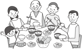 フリーイラスト一緒に食事をとる三世代家族パブリックドメインQ：著作権フリー画像素材集