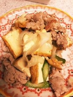 簡単☆厚揚げと豚肉とレタスの和風炒め