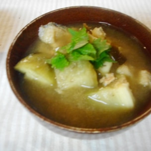 揚げなすと玉ねぎのみそ汁